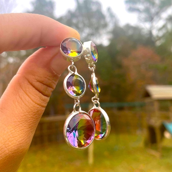 Trillion Cut Tourmaline Stud Earrings in silver - Picture 4 of 7